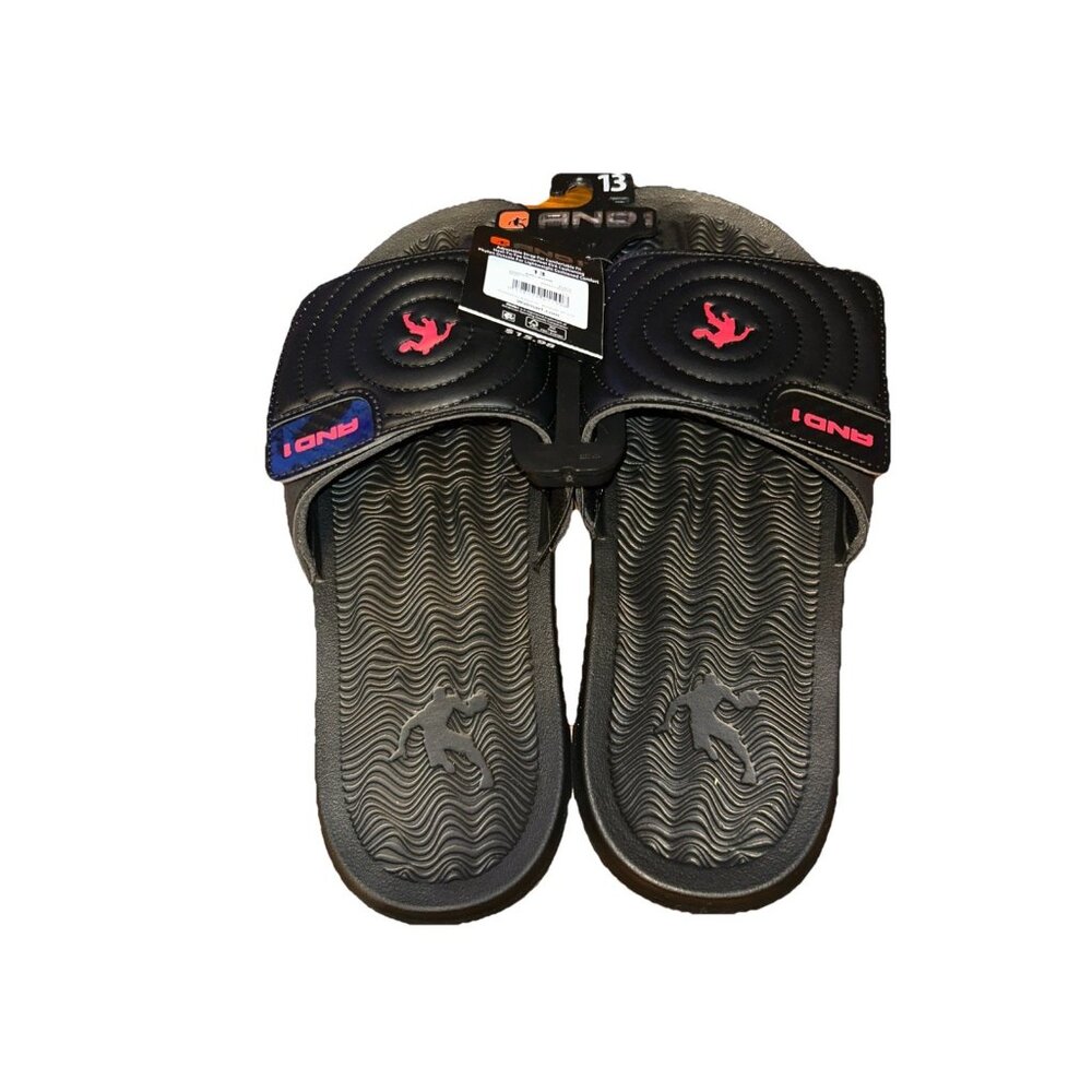 AND1 Men’s Athletic Adjustable Swirl Slide Sandals Black Size 13